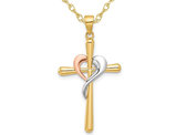 14K Yellow Gold Cross Heart Charm Pendant Necklace with Chain